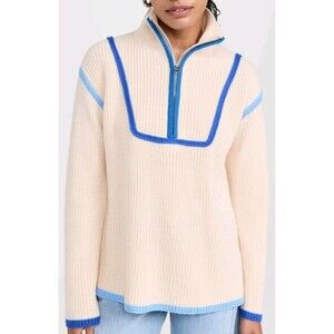 English Factory Sweater Contrast Trim Piping 1/4 Zip Collared Neck Size S...